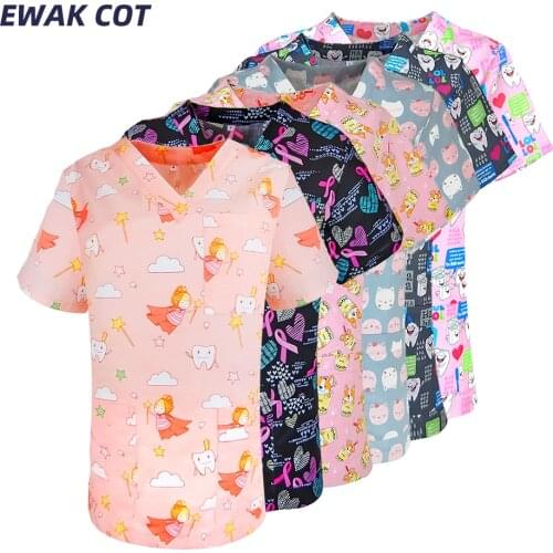 New Nurse Scrub Tops Cotton Printed Beauty Salon Lab Working Blouse Medical Uniforms Blouses Men Doctor Uniform Clothes