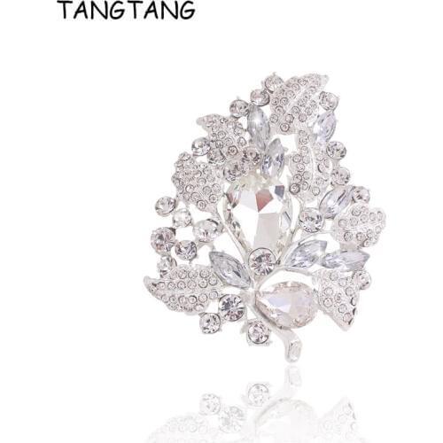 TANGTANG Large Pins Oval Rhinestone Brooches Luxury Wedding Bouquet Flower Pins Crystal Shiny Brooch Boutique, Item No.: BH7682