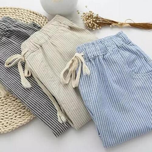 New Linen Pants Women Trousers Loose Casual Striped Womens Harem Pants Female Capris Summer Autumn Pants Hot Brand