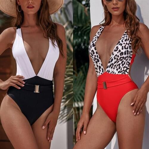 One Piece White Bikini Sexy High Cut Waisted Red Leopard Thong Bandage Swimsuit Bathing Suit Women Swimming Suit for Women Swim