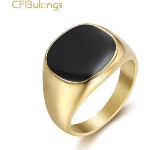 CFBlongs Punk Titanium Steel Flat Top Gold Ring For Men Hip Hop Party Jewelry Wholesale Accessories