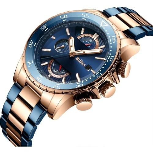 Luxury Gold Blue Men Dress Watch Stianless Steel Big Dial Chronograph Military Amar Watch Fashion Casual Male Sport Wristwatch