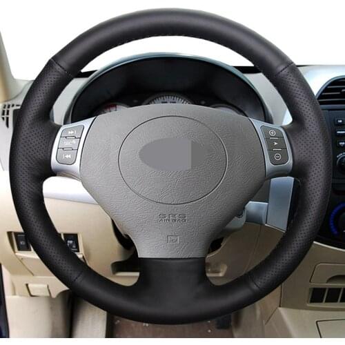 Black Genuine Leather Hand-stitched Car Steering Wheel Cover For Chery Tiggo 2007 - 2009