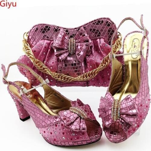 Doershow Italian pink Shoes and Bags To Match Set Nigerian Shoes and Matching Bag African Wedding Shoes and Bag Set!HBZ1-13