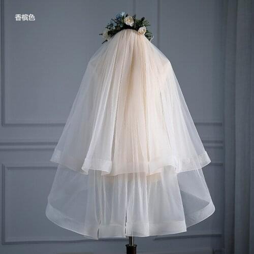 Two Layers Veil With Comb Wedding Vail Champagne Soft Tulle Veil Short Woman Bridal Veils 2021 veu de noiva curto