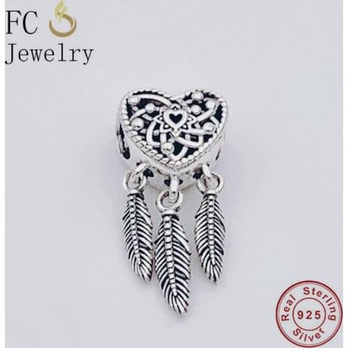 FC Jewelry Fit Original Brand Charm Bracelet Authentic 925 Silver Heart Dreamcatcher Feather Bead For Making Women Berloque 2020