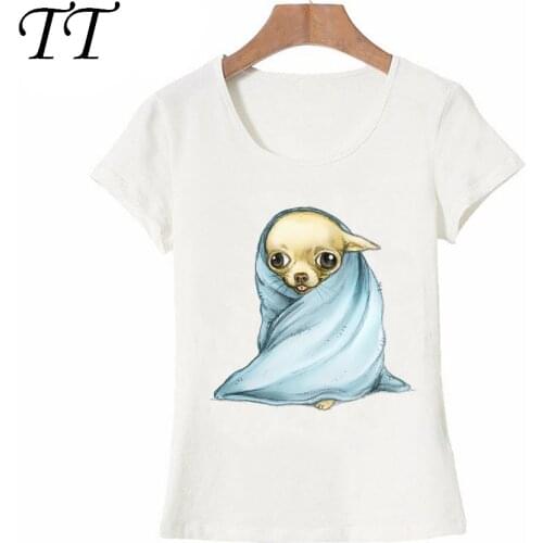 New fashion Chihuahua Wrapped in a Blanket print t-shirt Women T-Shirt Cute Dog design casual Tees Summer Hipster cool Tops