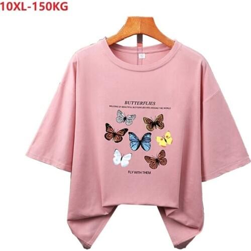 High quality summer butterfly t-shirts women short sleeve tees large size oversize tops cotton 8XL 6XL 10XL loose home tees 60