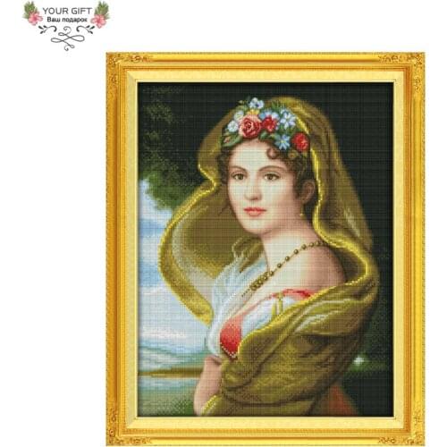Joy Sunday Free Shipping 14CT 11CT Counted and Stamped Oil Painting Girl Embroidery Cross Stitch kits for Home Decoration R351