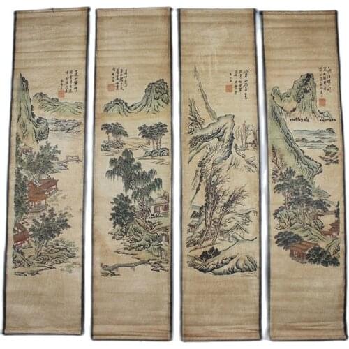 Folk Collection China sScroll Painting Four Screen Paintings 4 Pair