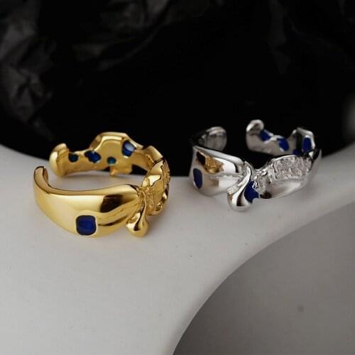 Amaiyllis S925 Sterling Silver Light Luxury Niche Enamel Ring Irregular Texture Opening Index Finger Ring Jewelry