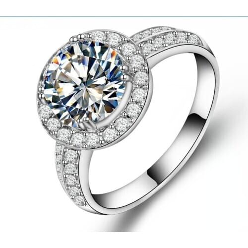 Amazing Design Halo Style Round 2Ct Moissanite White Gold AU750 Fine Wedding Ring Clear Stone Test Positive