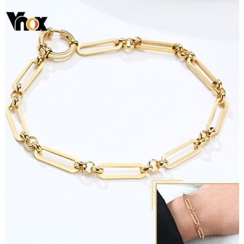 Vnox Minimalist Paper Clip Link Chain Bracelet for Women,Chic Gold Tone Solid Stainless Steel Rectangle Rolo O Chain Wristband