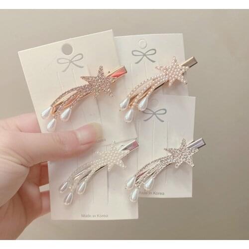 Fashion Pearl Tassel Star Hairpin Side Clip Rhinestone Bangs Hair Clip Headdress Duckbill Clip Hairpin Hair Accessories