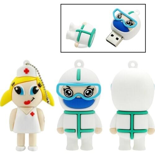 Cartoon Quarantine Doctor Nurse Pendrive 4GB 8GB 16GB 32GB 64GB 256GB USB 2.0 Memory Pen Drive Stick USB Flash Drives Gift