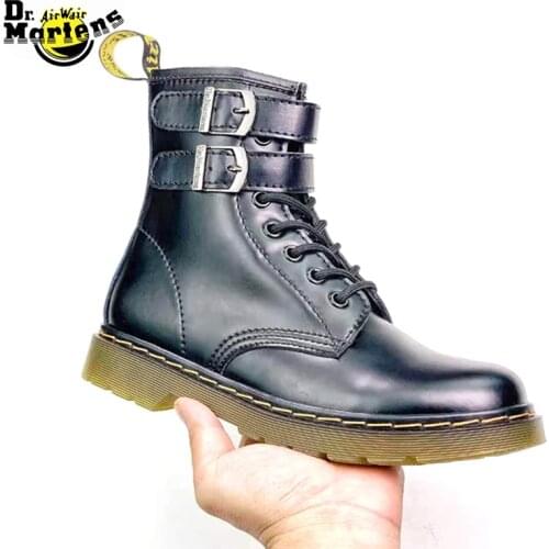 Dr.Martens Men and Women Double Breasted Strap Buckle with Side Zipper Doc Martin Ankle Boots Unisex Durable Casual Shoes 36-45