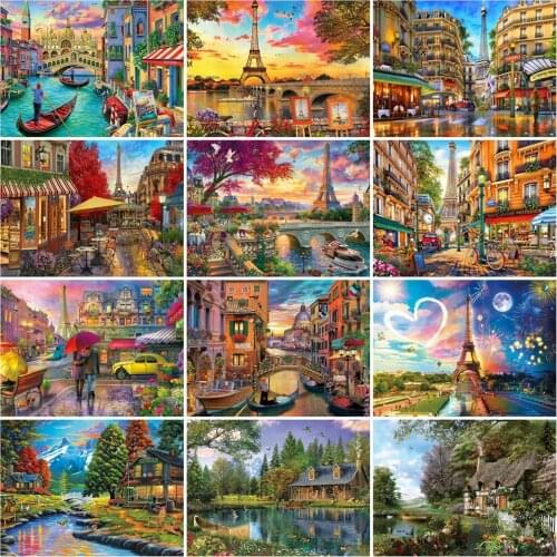 Huacan 5D Diamond Art Painting Kits City Diamond Mosaic Landscape Cross Stitch Embroidery Handicraft Pictures For The Home