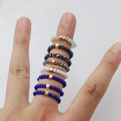 3pcs/Set Natural Stone Crystal Handmade 3MM Faceted Round Beads Rings For Women Gold/ Silver Rosegold Wedding Ring Fashion Jewel