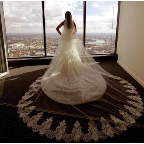 2019 New Two Layers Bridal Veil 3 Meters Long Lace Applique Wedding Veils Free Comb White Ivory Accessories Custom Made