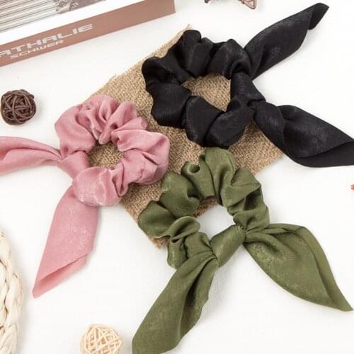 Pure color wrinkled silk satin small streamer hair tie wild large intestine silk ties hair tie