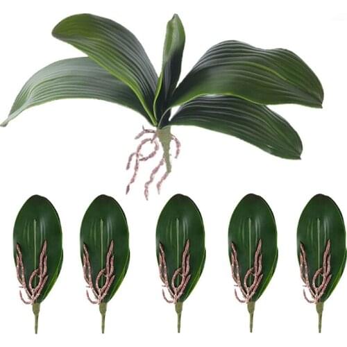Phalaenopsis Orchids Leaves Artificial Real Looking Roots Latex Contact Plants Green Faux Leaf Arrangement,6 PCS