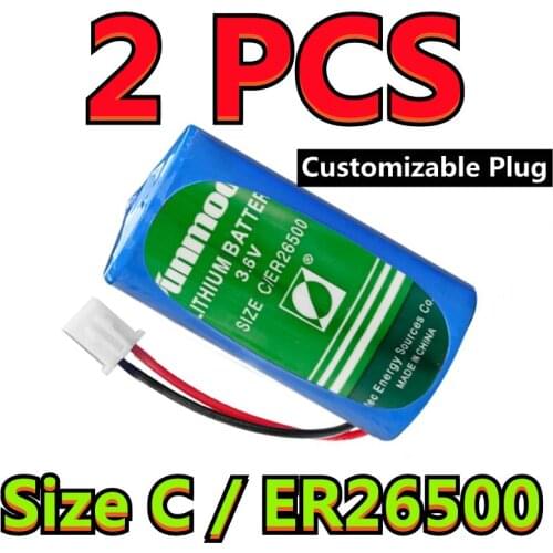 2PCS Original NEW SUNMOON ER26500 26500 size C 3.6V 8500mAh Water Meter Battery High Energy Capacity Type (Customizable Plug)