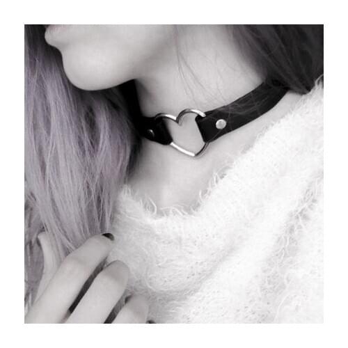 Gothic Punk Harajuku Necklace Heart PU Leather Choker Lady Collares Jewelry for Women Necklaces Night Club Party Accessories