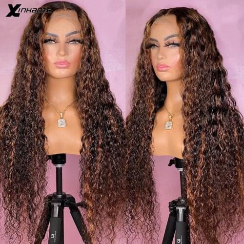 Water Wave Highlight Lace Front Wig Brown Colored 13x4 Ombre Lace Frontal Wig 4X4 Lace Closure Wig Brazilian Human Hair Wigs