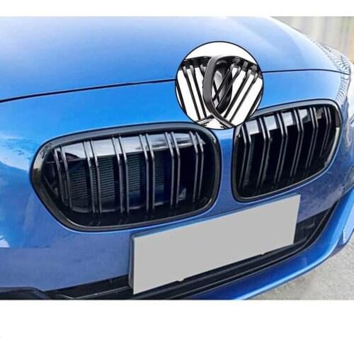 Front Kidney Grille For BMW F20 1 Series 2015 2016 2017 2018 Car Replacement Racing Grille Gloss Black Double line