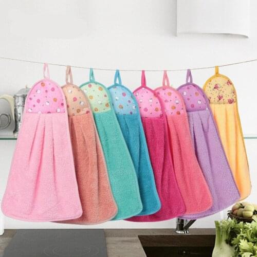 1 Pc Coral Fleece Apple Pattern Hand Towel Hanging Kitchen Cleaning Soft Absorbent Dishcloth