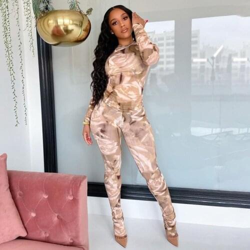 Casual Print Streetwear 2 Piece Set Women Outfits Slim Lounge wear Shirt Top + Leggings Bodycon Night Club Party Two Piece Set
