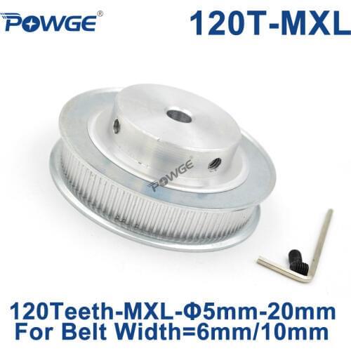 POWGE Inch Trapezoid 120 Teeth MXL Timing pulley Bore 8/10/12mm for width 6mm 10mm MXL Synchronous Belt Gear Wheel 120teeth 120T