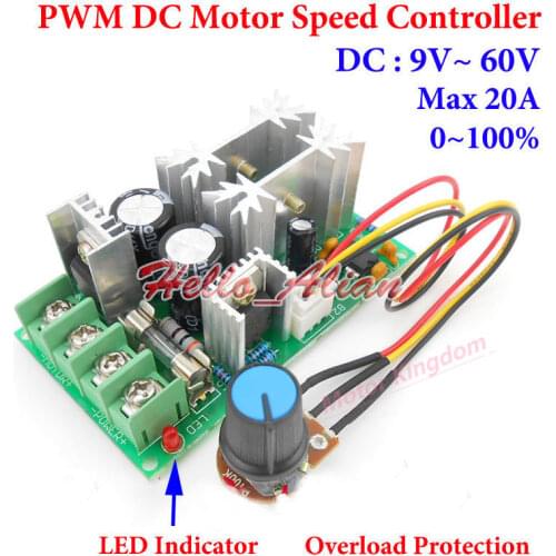 DC 9V-60V 12V 18V 24V 36V 48V 20A 0-100% PWM DC Motor Speed Regulator Controllor Switch For 540/550/775 motor