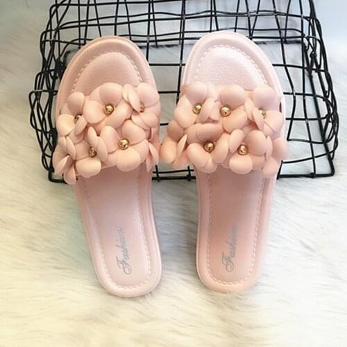 Summer Slippers Women Shoes Indoor Outdoor Slippers Flower Fashion Slip On Shoes For Women Flats Female Slides Black Pink