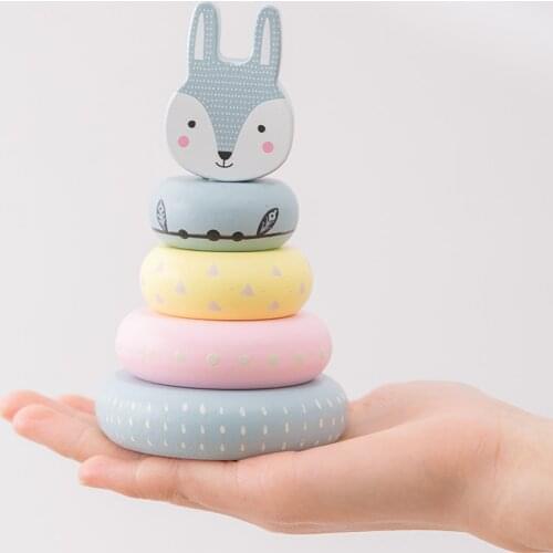 Baby Toy Wooden Jenga Building Block Colored Fox Creative Educational Toys Nordic Style Stacking Game Rainbow Rabbit Wooden Toy