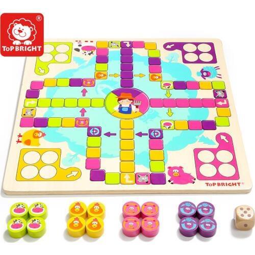 ToP BRIGHT Happy Farm Flying Chess Family Game Children Learning Educational Puzzle Parent-Child Interactive Toys For Kids 36M