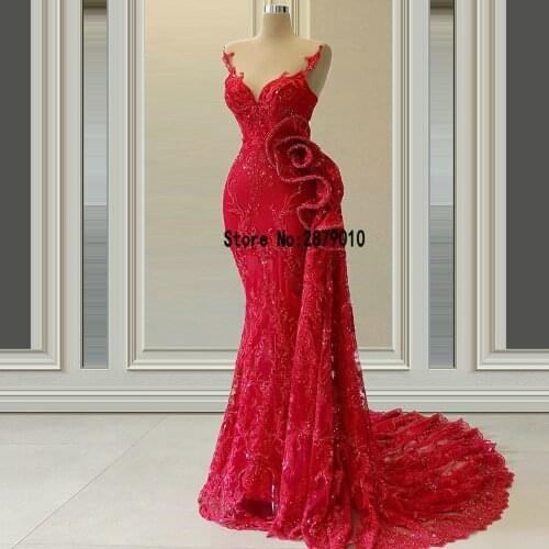 Formal Dress Red Mermaid Long Evening Dresses Applique Sequins Evening Gowns Vestidos Formales