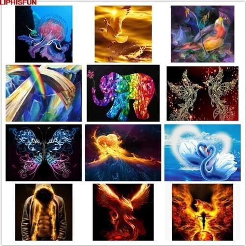 LIPHISFUN Handmade Cross Stitch Embroidery Diamond Painting Full Drill Home Decor Square/round animal swan fire bird