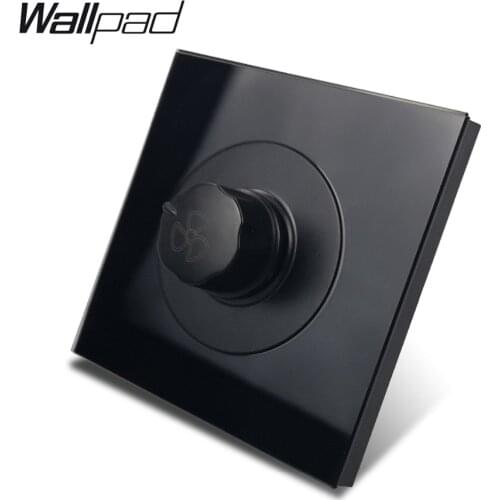 Wallpad L6 Black Glass Fan Speed Regulator Tempered Glass Panel Single 450W