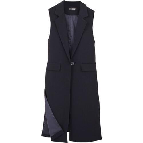 2020 Spring Autumn Female Slim Office Lady Sleeveless Jacket Long Waistcoat Women One Button Side Split Blazer Suit Vest PR010
