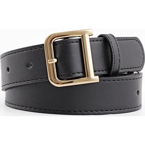 Letter D buckle Womens PU Leather Belt Retro gold buckle European and American trend wild fur coat jeans ladies wide waistband