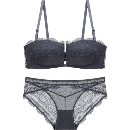 Womens French Sexy Four-corner Cup Underwear Retro No Steel Ring Lace Bra Thin Comfortable Breathable Bra Set WT073