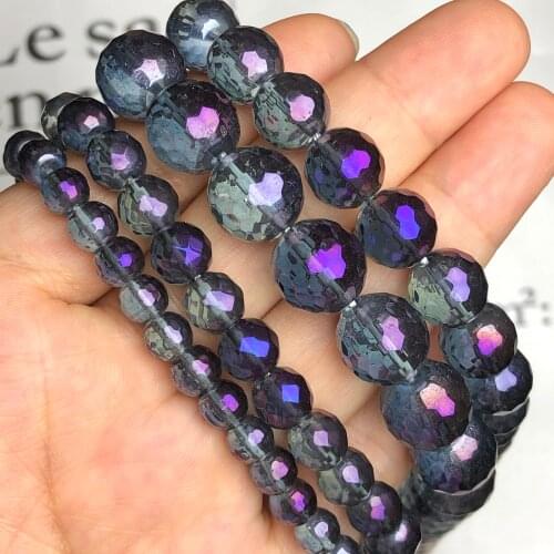 1 Strand Faceted Purple Multicolour Crystal Beads Round Electroplate Glass Beads For Jewelry Making Diy Bracelet 6/8/10/12MM 15"