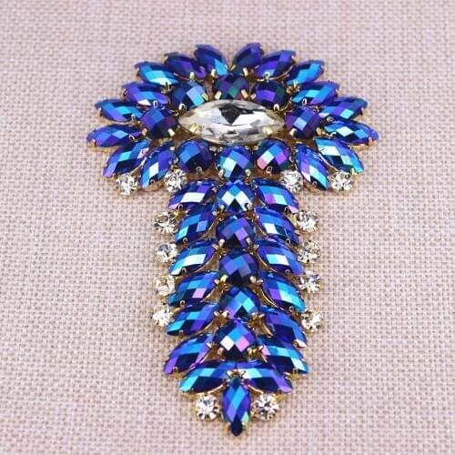 11.2x7.5cm Sewing Blue AB Crystal Tassel Rhinestone Applique Bridal belt Dress Decorative DIY Crystal Sewing decoration Crafts