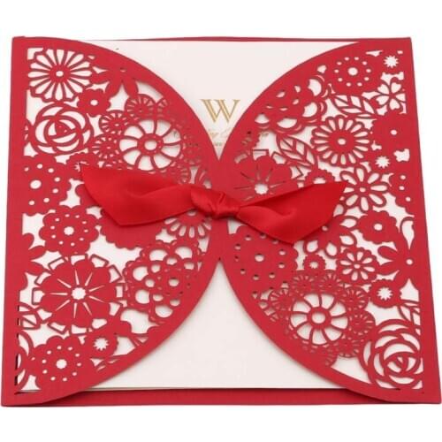 25Pc Romantic Red White Vintage Luxury Elegant Golden Laser Cut Wedding Business Valentine Thanksgiving Invitation Card Supplies