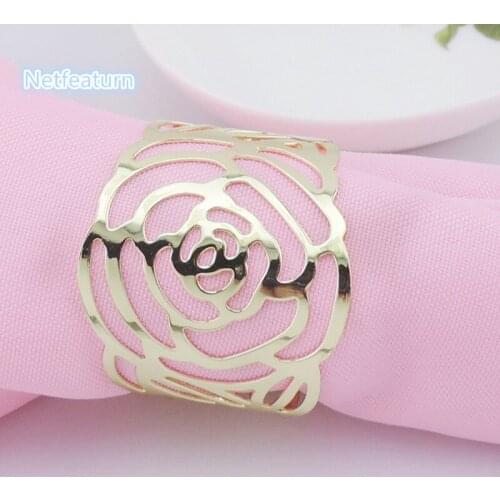 6Pcs Wholesale New Arrival Gold Rose Shape Napkin Rings Napkin Buckles Serviette Holder Wedding Hotel Supplies Table Decoration