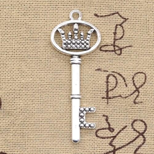 6pcs Charms Crown Treasure Box Key 53x20mm Antique Silver Color Pendants Making DIY Handmade Tibetan Finding Jewelry