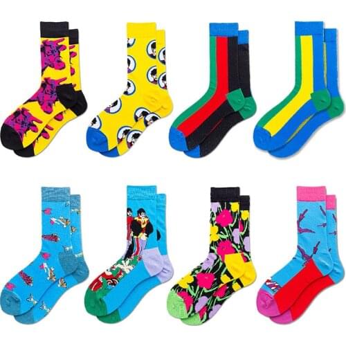 Anewmorn Combed Cotton Fashion Hip Hop Man Woman Socks Harajuku Skateboard Color Contrast Painting Animal Happy Socks Funny Sox
