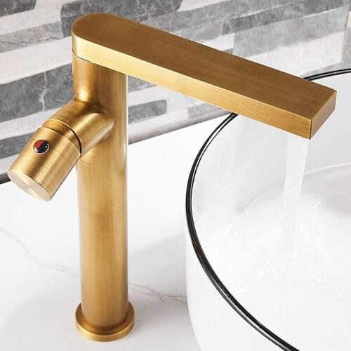 Antique Brass Bathroom Basin Faucets Hot & Cold Lavatory Sink Mixer Tap Single Handle Deck Mount Crane Vessel Black/Brushed Gold