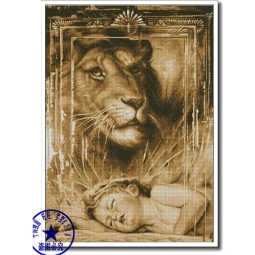 FREE delivery hot selling Top Quality counted cross stitch kit lion and baby, tiger and baby, beast and baby